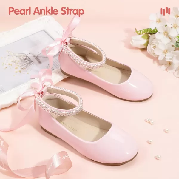 imageHehainom Toddler Girls Dress Shoes Flower Girl Little Kids Mary Jane Ballet Flats Pearls Bow Wedding Party Communion ShoesPinkpatent