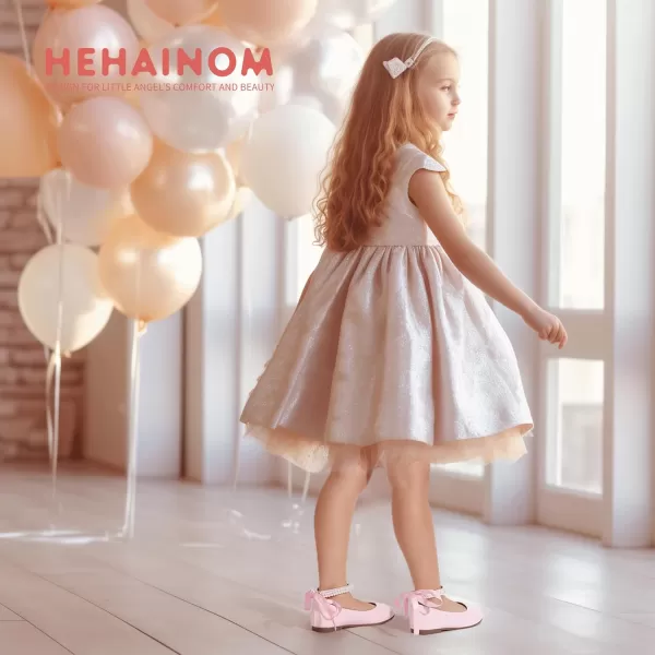 imageHehainom Toddler Girls Dress Shoes Flower Girl Little Kids Mary Jane Ballet Flats Pearls Bow Wedding Party Communion ShoesPinkpatent