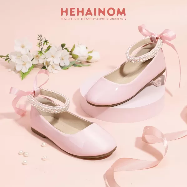imageHehainom Toddler Girls Dress Shoes Flower Girl Little Kids Mary Jane Ballet Flats Pearls Bow Wedding Party Communion ShoesPinkpatent