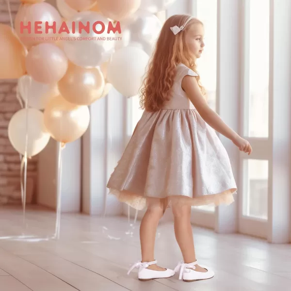 imageHehainom Toddler Girls Dress Shoes Flower Girl Little Kids Mary Jane Ballet Flats Pearls Bow Wedding Party Communion ShoesWhitepu