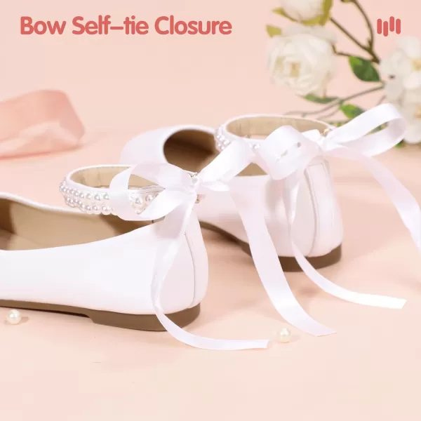 imageHehainom Toddler Girls Dress Shoes Flower Girl Little Kids Mary Jane Ballet Flats Pearls Bow Wedding Party Communion ShoesWhitepu
