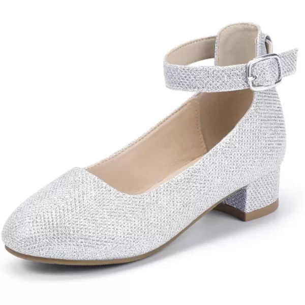 imageHehainom Girls Dress Shoes Ankle Strap Flower Girl Heels for Little Big Kids Heels Wedding Church Party ShoesSilverglitter