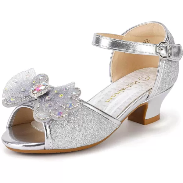 imageHehainom Toddler Dress Shoes Little Girls Heels Flower Girl Sandals Open Toe Big Kid Wedding Party ShoesSilverglitter