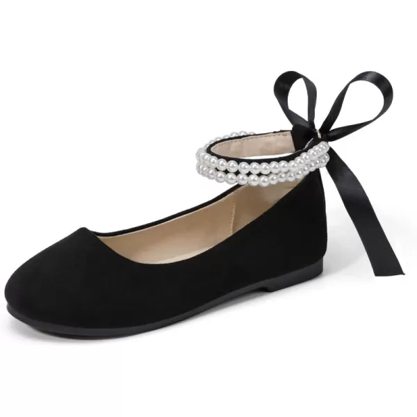 imageHehainom Toddler Girls Dress Shoes Flower Girl Little Kids Mary Jane Ballet Flats Pearls Bow Wedding Party Communion ShoesBlacksuede