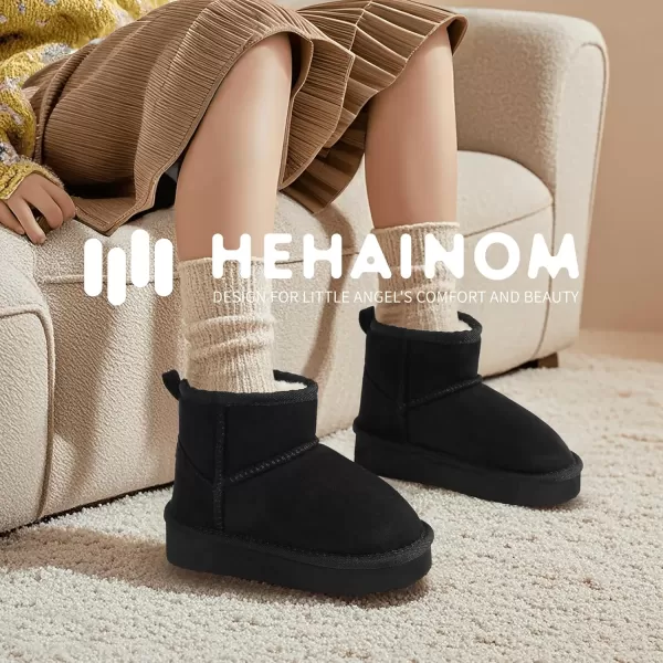 imageHehainom Girls Boys Snow Boots Faux Fur Lined Warm Shoes for Toddler Little Big Kid Winter Ankle BootsBlacksuede