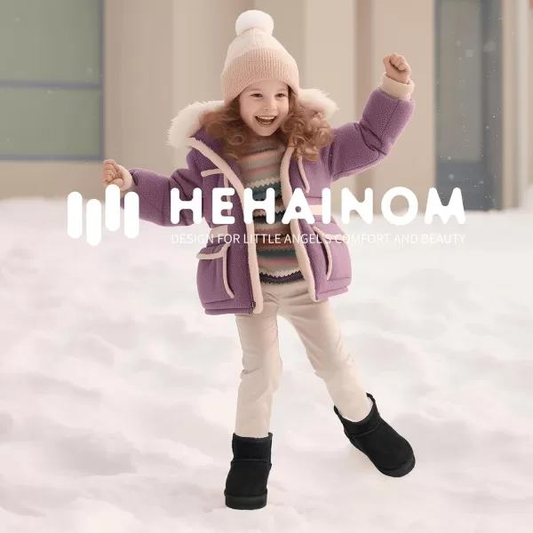 imageHehainom Girls Boys Snow Boots Faux Fur Lined Warm Shoes for Toddler Little Big Kid Winter Ankle BootsBlacksuede