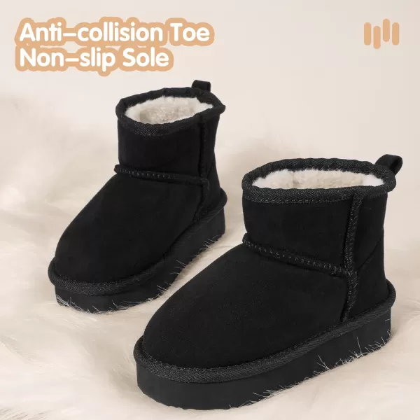 imageHehainom Girls Boys Snow Boots Faux Fur Lined Warm Shoes for Toddler Little Big Kid Winter Ankle BootsBlacksuede