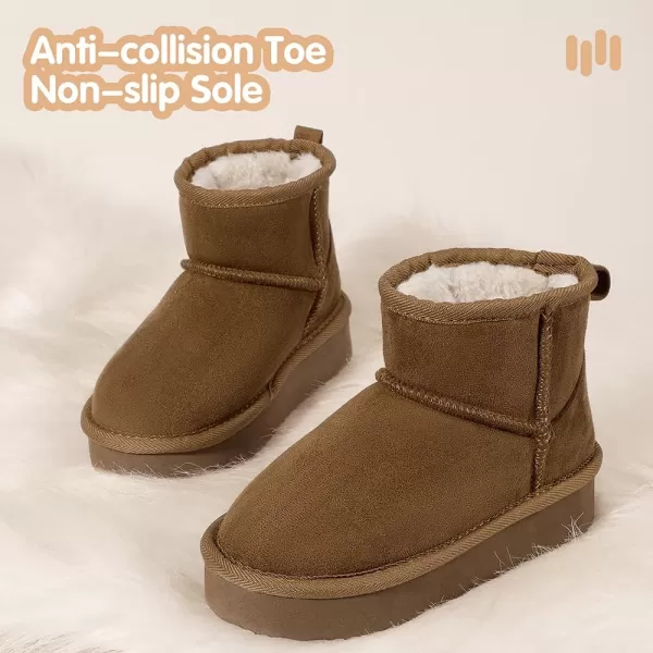 imageHehainom Girls Boys Snow Boots Faux Fur Lined Warm Shoes for Toddler Little Big Kid Winter Ankle BootsBrownsuede