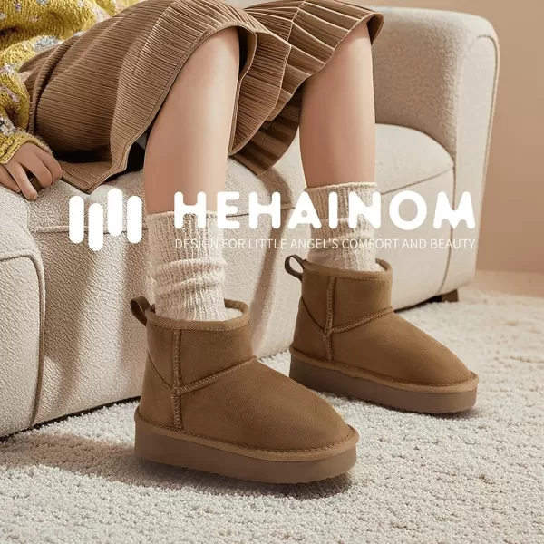 imageHehainom Girls Boys Snow Boots Faux Fur Lined Warm Shoes for Toddler Little Big Kid Winter Ankle BootsBrownsuede
