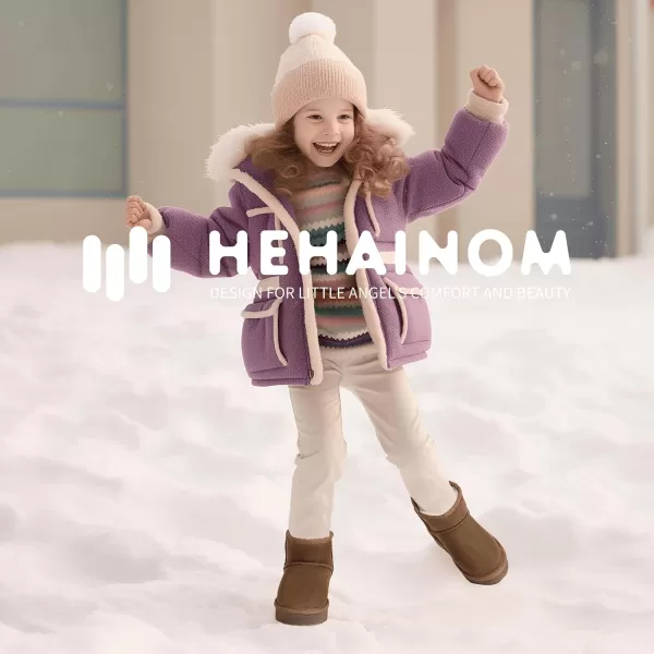 imageHehainom Girls Boys Snow Boots Faux Fur Lined Warm Shoes for Toddler Little Big Kid Winter Ankle BootsBrownsuede