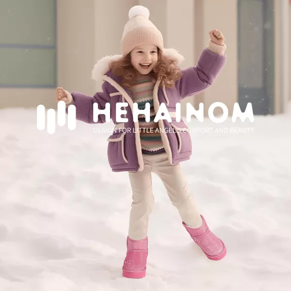 imageHehainom Girls Boys Snow Boots Faux Fur Lined Warm Shoes for Toddler Little Big Kid Winter Ankle BootsHotpinkglitter