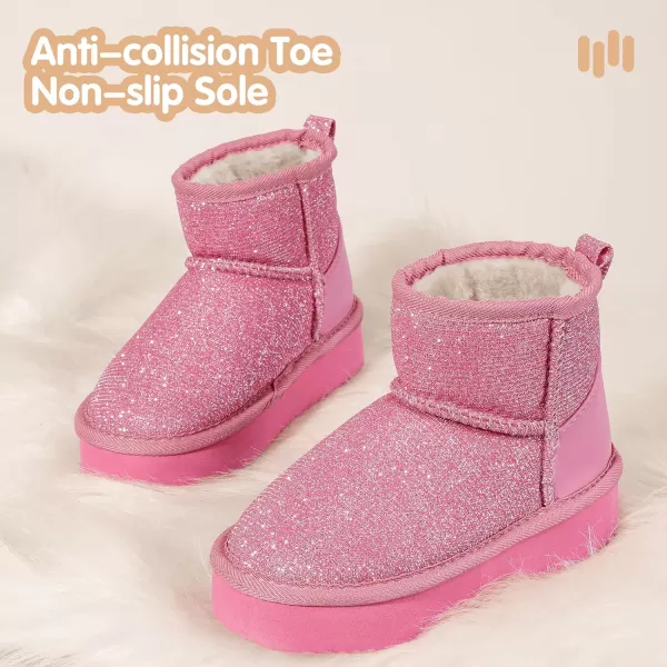 imageHehainom Girls Boys Snow Boots Faux Fur Lined Warm Shoes for Toddler Little Big Kid Winter Ankle BootsHotpinkglitter