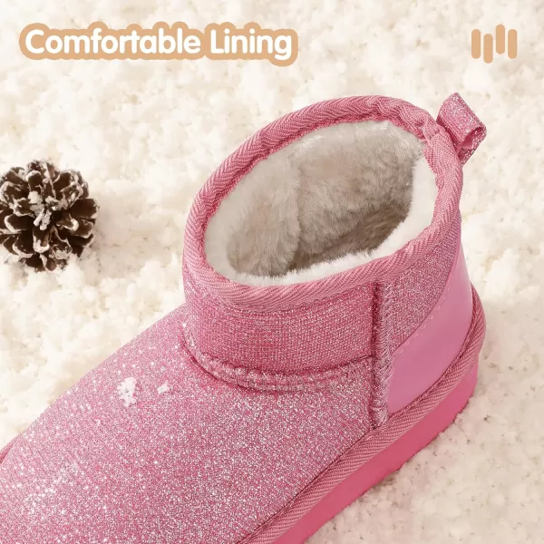 imageHehainom Girls Boys Snow Boots Faux Fur Lined Warm Shoes for Toddler Little Big Kid Winter Ankle BootsHotpinkglitter