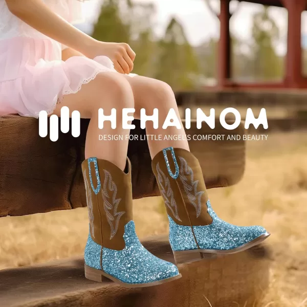 imageHehainom Girls Cowgirl Boots for Toddler Cowgirl Booties Little Big Kids Western Mid Calf Riding Shoes Boys Cowboy BootsBluesequin