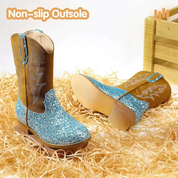 imageHehainom Girls Cowgirl Boots for Toddler Cowgirl Booties Little Big Kids Western Mid Calf Riding Shoes Boys Cowboy BootsBluesequin