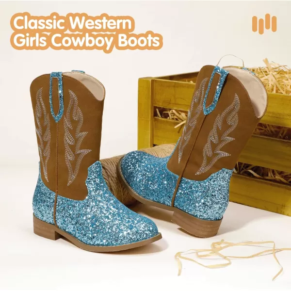 imageHehainom Girls Cowgirl Boots for Toddler Cowgirl Booties Little Big Kids Western Mid Calf Riding Shoes Boys Cowboy BootsBluesequin