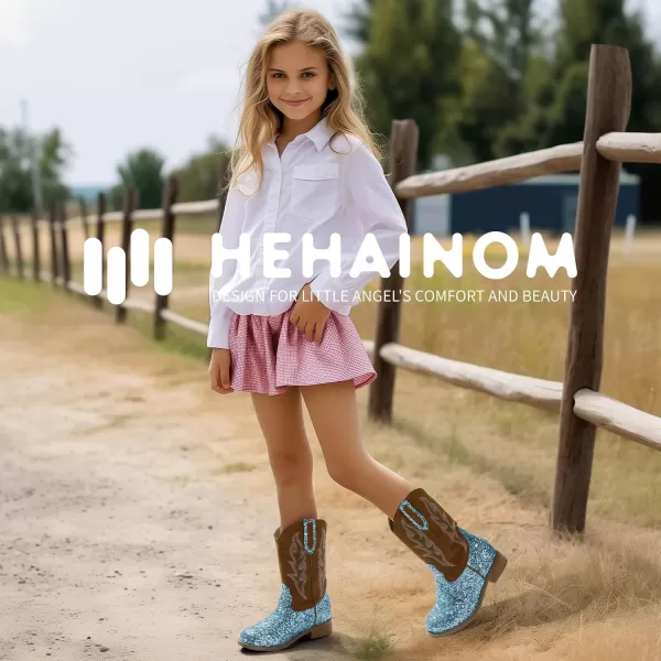 imageHehainom Girls Cowgirl Boots for Toddler Cowgirl Booties Little Big Kids Western Mid Calf Riding Shoes Boys Cowboy BootsBluesequin