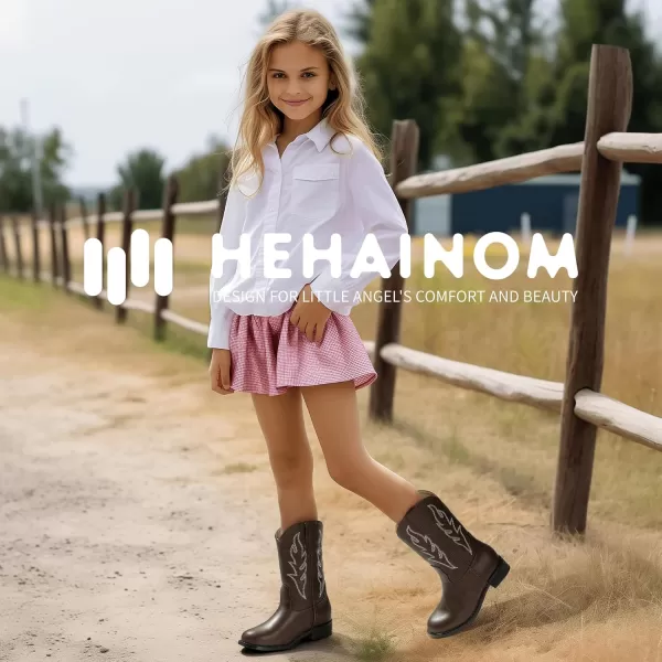 imageHehainom Girls Cowgirl Boots for Toddler Cowgirl Booties Little Big Kids Western Mid Calf Riding Shoes Boys Cowboy BootsBrownpu