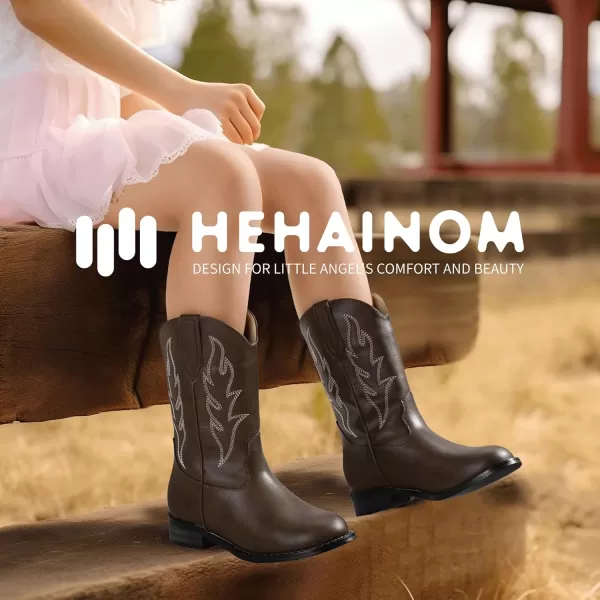 imageHehainom Girls Cowgirl Boots for Toddler Cowgirl Booties Little Big Kids Western Mid Calf Riding Shoes Boys Cowboy BootsBrownpu