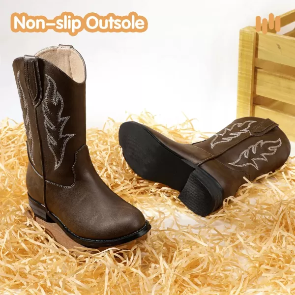 imageHehainom Girls Cowgirl Boots for Toddler Cowgirl Booties Little Big Kids Western Mid Calf Riding Shoes Boys Cowboy BootsBrownpu