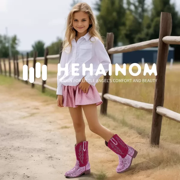 imageHehainom Girls Cowgirl Boots for Toddler Cowgirl Booties Little Big Kids Western Mid Calf Riding Shoes Boys Cowboy BootsPinksequin