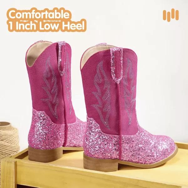 imageHehainom Girls Cowgirl Boots for Toddler Cowgirl Booties Little Big Kids Western Mid Calf Riding Shoes Boys Cowboy BootsPinksequin