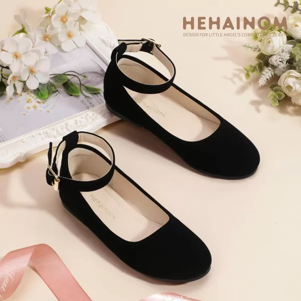 imageHehainom Girls Dress Shoes Wedding Party School Ankle Strap Ballet Flats Shoes Little Big Kids Flower Girl ShoesBlacknubuck