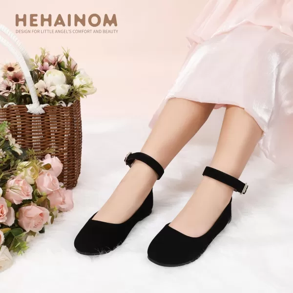 imageHehainom Girls Dress Shoes Wedding Party School Ankle Strap Ballet Flats Shoes Little Big Kids Flower Girl ShoesBlacknubuck