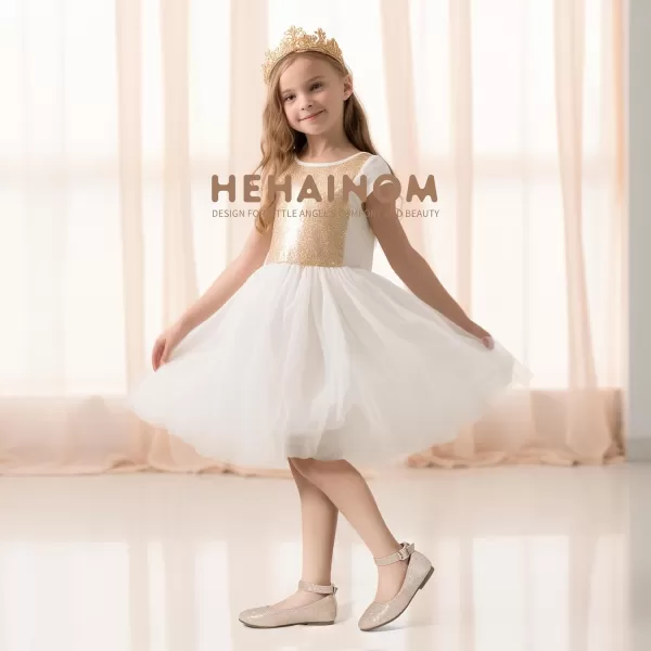 imageHehainom Girls Dress Shoes Wedding Party School Ankle Strap Ballet Flats Shoes Little Big Kids Flower Girl ShoesGoldglitter