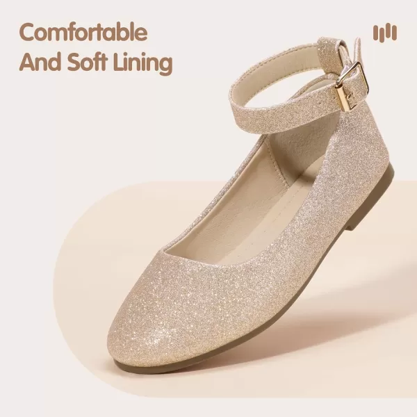 imageHehainom Girls Dress Shoes Wedding Party School Ankle Strap Ballet Flats Shoes Little Big Kids Flower Girl ShoesGoldglitter