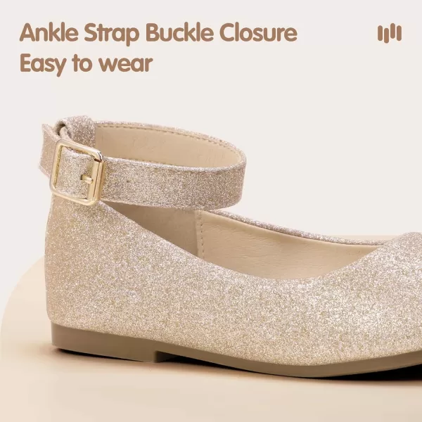 imageHehainom Girls Dress Shoes Wedding Party School Ankle Strap Ballet Flats Shoes Little Big Kids Flower Girl ShoesGoldglitter