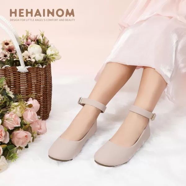 imageHehainom Girls Dress Shoes Wedding Party School Ankle Strap Ballet Flats Shoes Little Big Kids Flower Girl ShoesNudenubuck