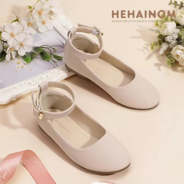 imageHehainom Girls Dress Shoes Wedding Party School Ankle Strap Ballet Flats Shoes Little Big Kids Flower Girl ShoesNudenubuck