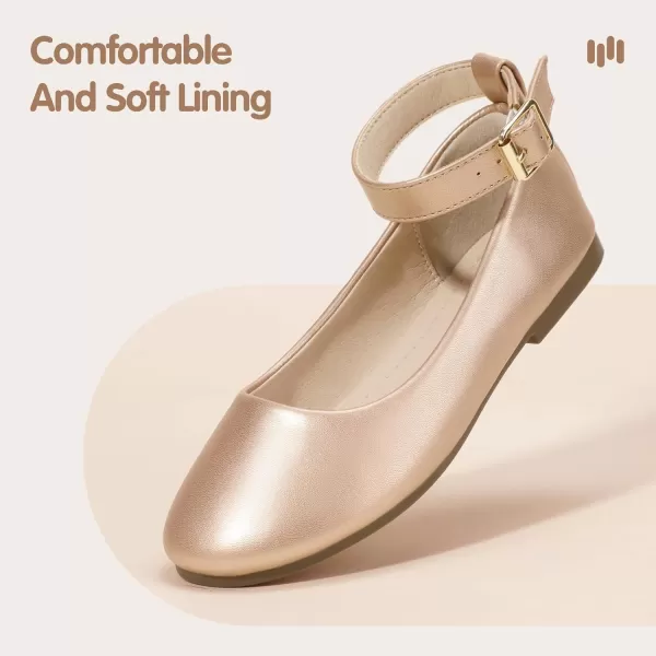 imageHehainom Girls Dress Shoes Wedding Party School Ankle Strap Ballet Flats Shoes Little Big Kids Flower Girl ShoesRosegoldpu