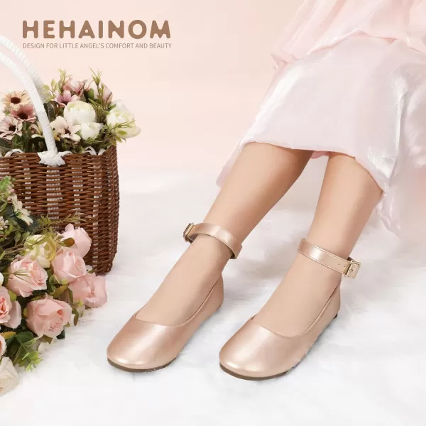 imageHehainom Girls Dress Shoes Wedding Party School Ankle Strap Ballet Flats Shoes Little Big Kids Flower Girl ShoesRosegoldpu