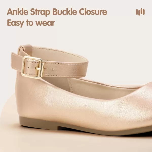 imageHehainom Girls Dress Shoes Wedding Party School Ankle Strap Ballet Flats Shoes Little Big Kids Flower Girl ShoesRosegoldpu