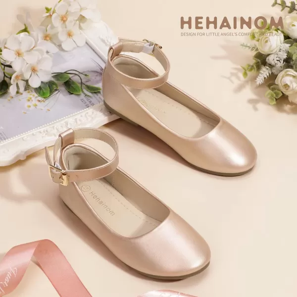 imageHehainom Girls Dress Shoes Wedding Party School Ankle Strap Ballet Flats Shoes Little Big Kids Flower Girl ShoesRosegoldpu