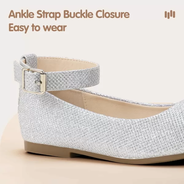 imageHehainom Girls Dress Shoes Wedding Party School Ankle Strap Ballet Flats Shoes Little Big Kids Flower Girl ShoesSilverglitter