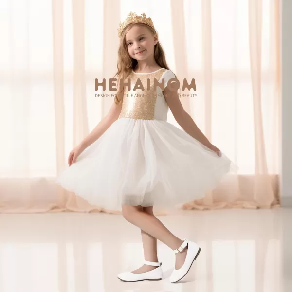 imageHehainom Girls Dress Shoes Wedding Party School Ankle Strap Ballet Flats Shoes Little Big Kids Flower Girl ShoesWhitepu