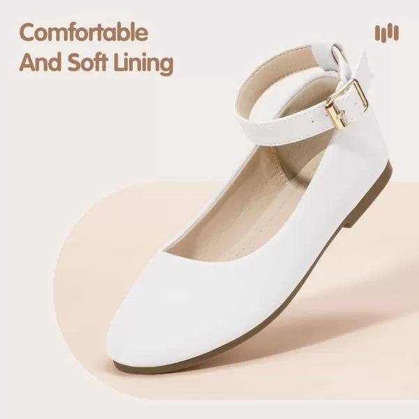 imageHehainom Girls Dress Shoes Wedding Party School Ankle Strap Ballet Flats Shoes Little Big Kids Flower Girl ShoesWhitepu