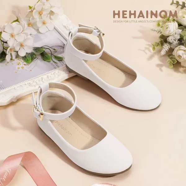 imageHehainom Girls Dress Shoes Wedding Party School Ankle Strap Ballet Flats Shoes Little Big Kids Flower Girl ShoesWhitepu
