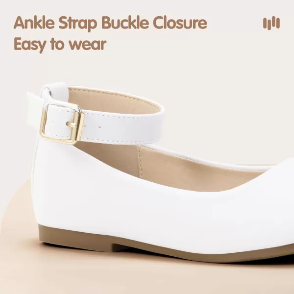 imageHehainom Girls Dress Shoes Wedding Party School Ankle Strap Ballet Flats Shoes Little Big Kids Flower Girl ShoesWhitepu