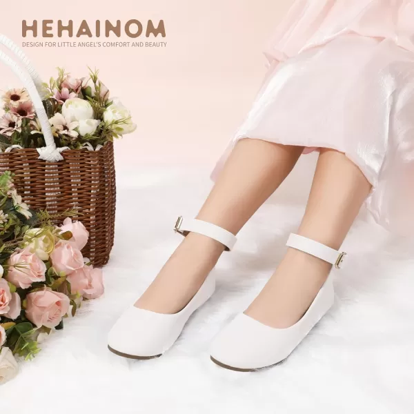 imageHehainom Girls Dress Shoes Wedding Party School Ankle Strap Ballet Flats Shoes Little Big Kids Flower Girl ShoesWhitepu