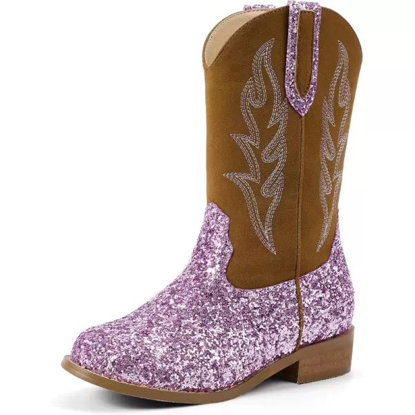 imageHehainom Girls Cowgirl Boots for Toddler Cowgirl Booties Little Big Kids Western Mid Calf Riding Shoes Boys Cowboy BootsPurplesequin
