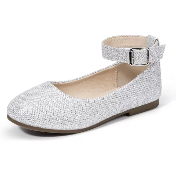 imageHehainom Girls Dress Shoes Wedding Party School Ankle Strap Ballet Flats Shoes Little Big Kids Flower Girl ShoesSilverglitter