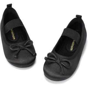imageHehainom Toddler Girls Dress Shoes Flower Girl Ballet Flats Wedding Church Party Bow Little Kids Ballerina Toddler ShoesBlack