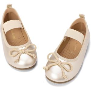 imageHehainom Toddler Girls Dress Shoes Flower Girl Ballet Flats Wedding Church Party Bow Little Kids Ballerina Toddler ShoesGoldpu
