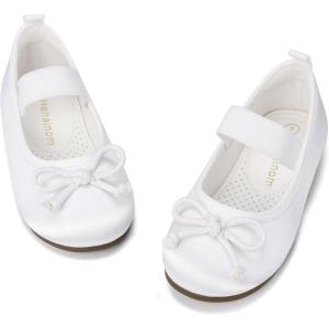 imageHehainom Toddler Girls Dress Shoes Flower Girl Ballet Flats Wedding Church Party Bow Little Kids Ballerina Toddler ShoesWhite