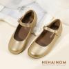 imageHehainom Girls Dress Shoes Mary Jane Ballet Flats Little Big Kids Flower Girl Low Heels School Wedding Party ShoesGoldpu
