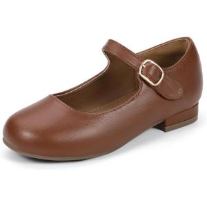 imageHehainom Girls Dress Shoes Mary Jane Ballet Flats Little Big Kids Flower Girl Low Heels School Wedding Party ShoesBrownpu